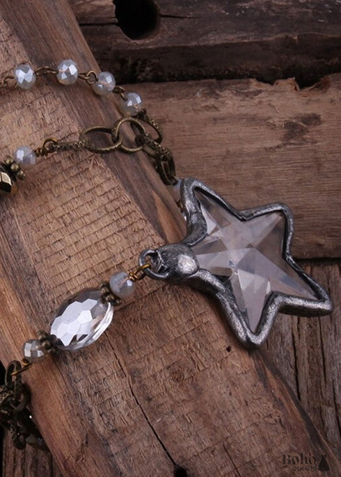 Boho Necklace, RH Antique Brass Silver Stone Glass